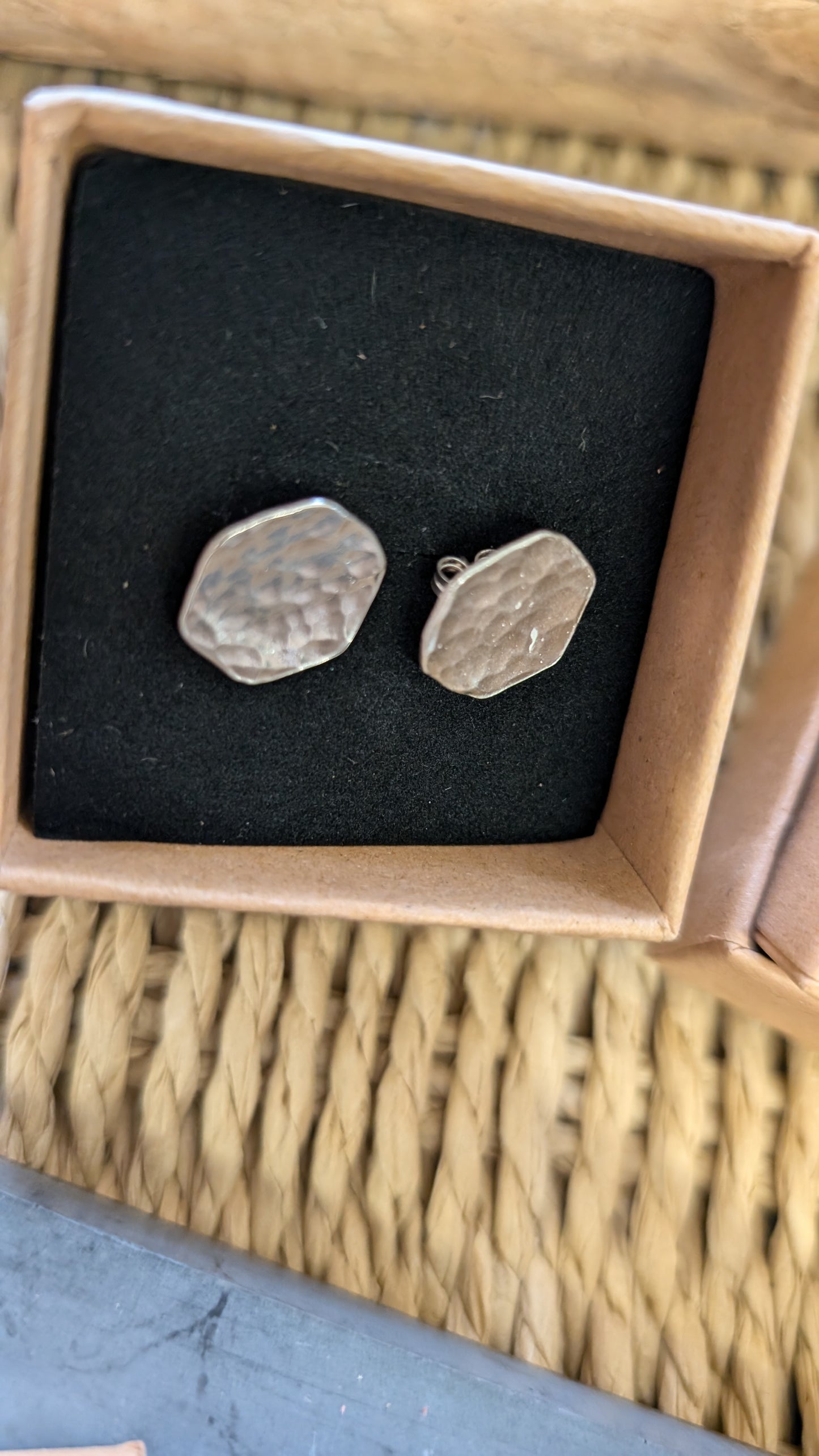 Hexagonal silver stud earrings