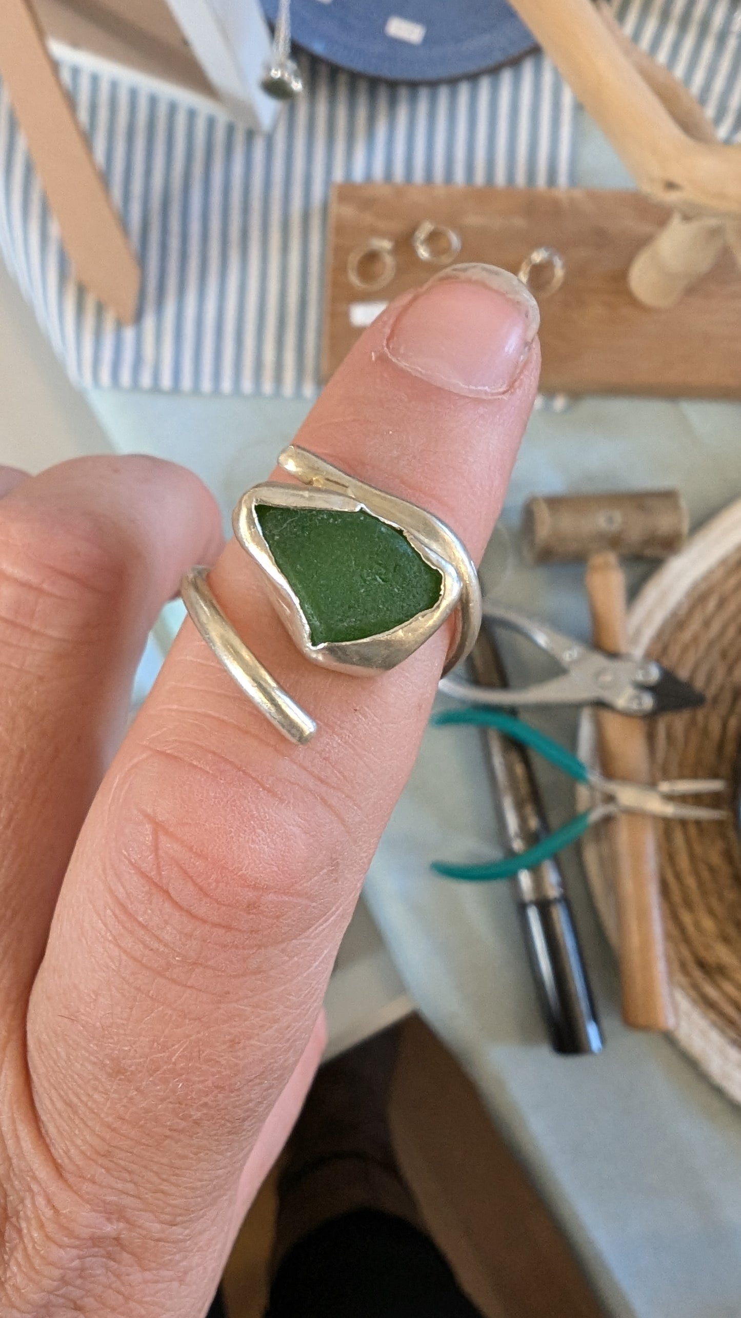Sea glass adjustable ring