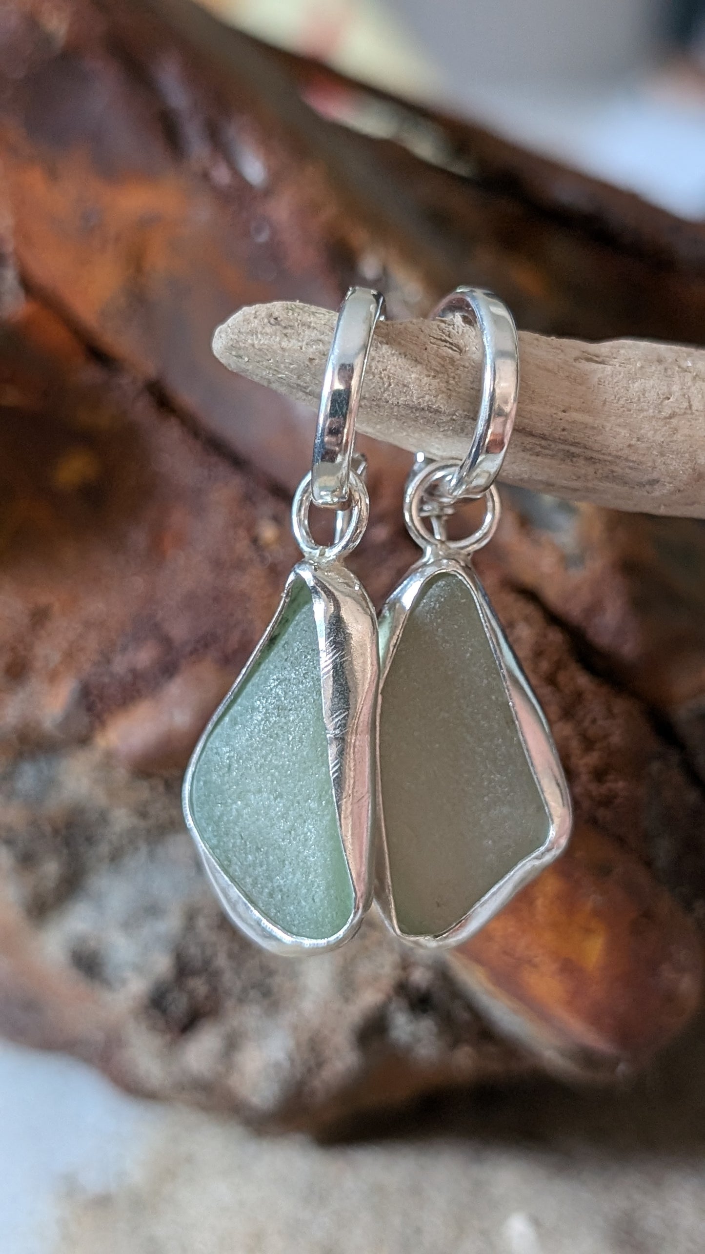 Statement huggie sea glass earrings