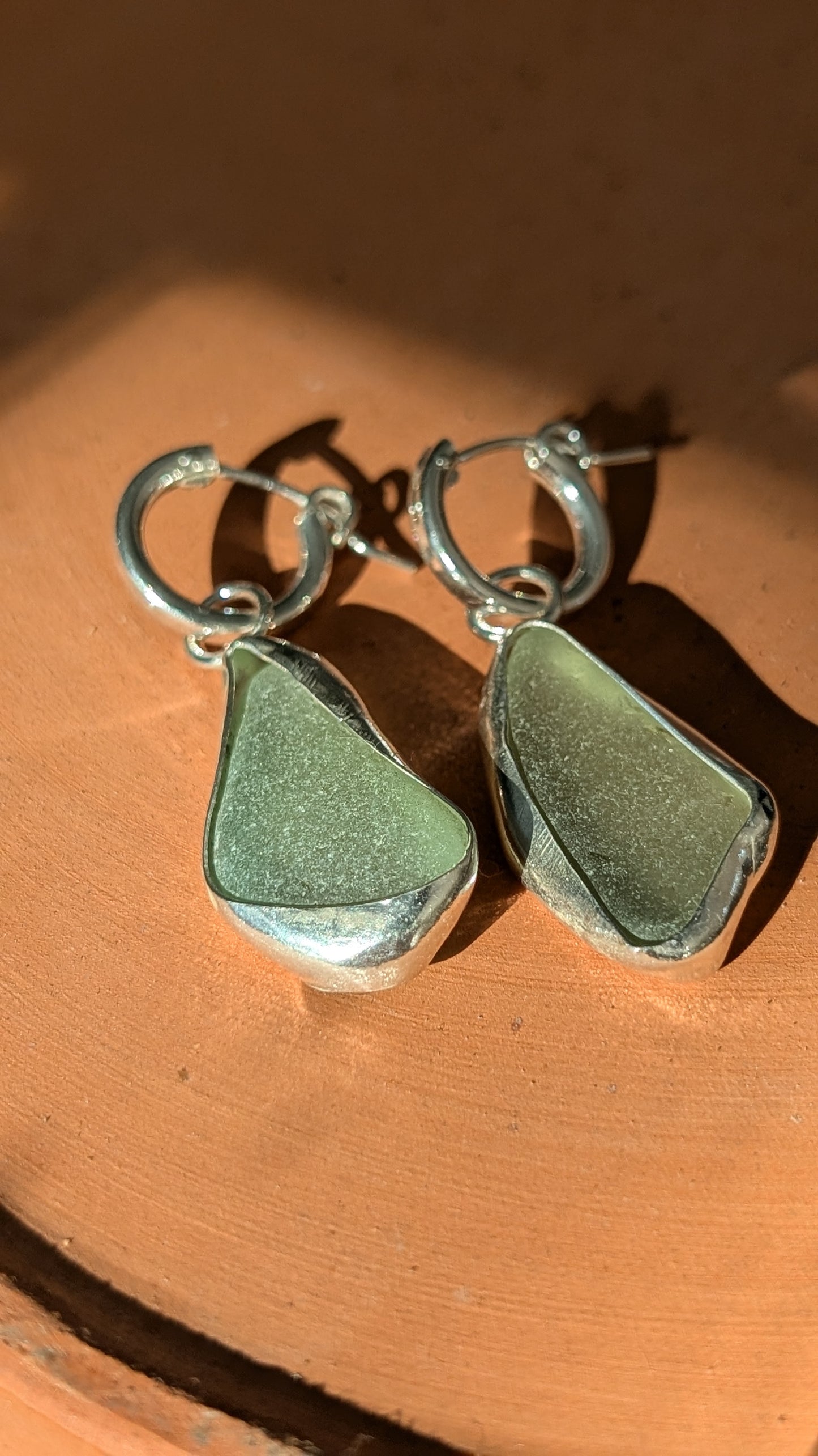 Statement huggie sea glass earrings