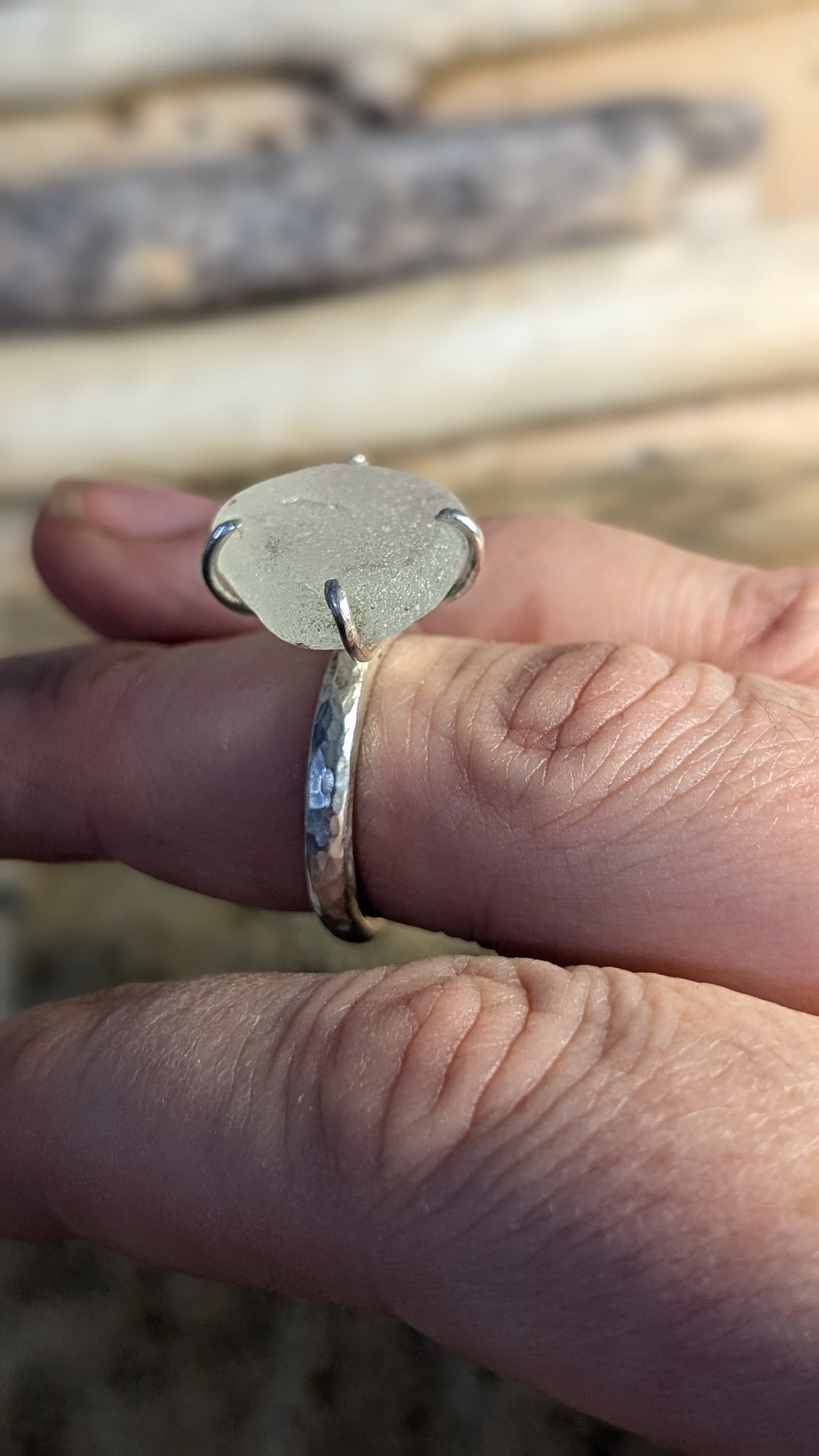 Sea glass claw ring