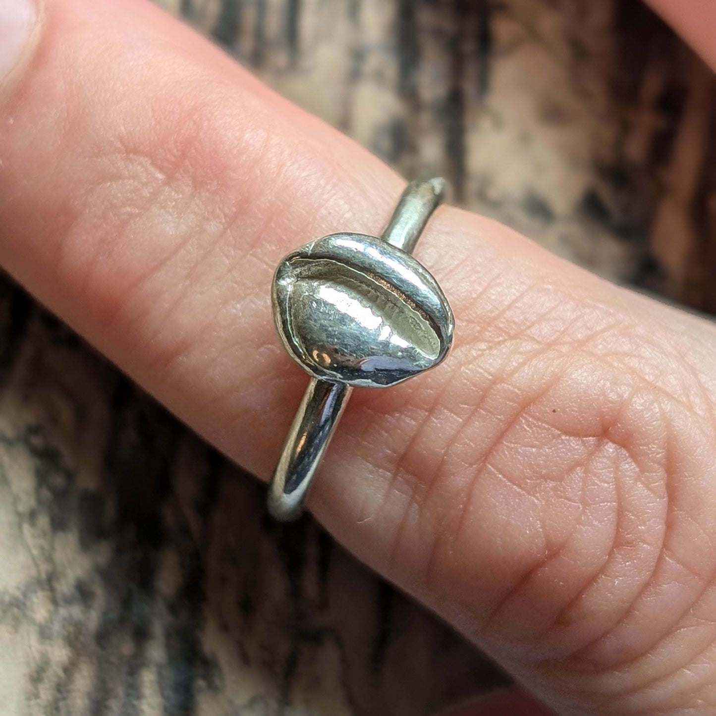 Cowrie shell silver ring